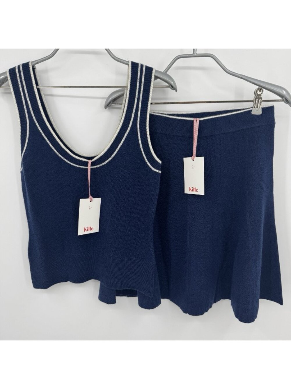 Kilte Collection Navy 100% Cashmere Knit Sweater Tank & Skirt Matching Set 0 XS